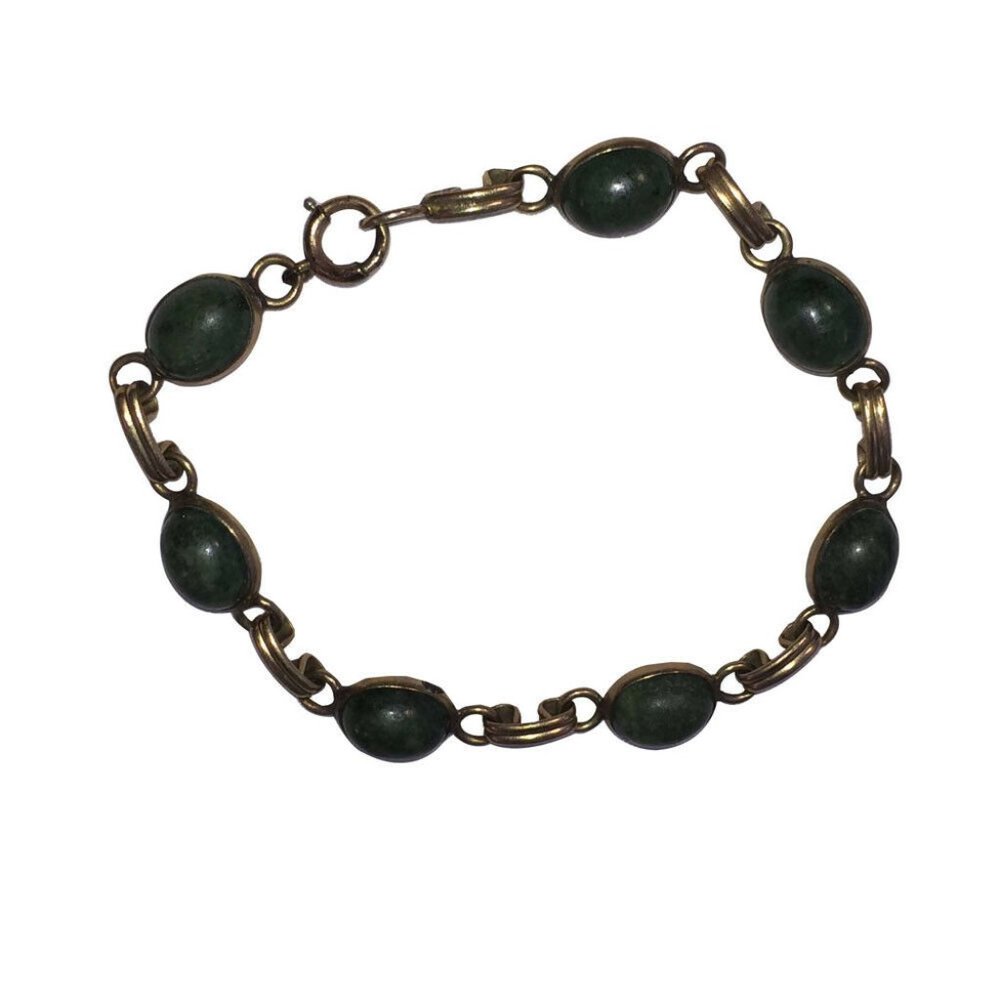 Gold Filled Forest Jade Nephrite Cabochon Bracelet Gem